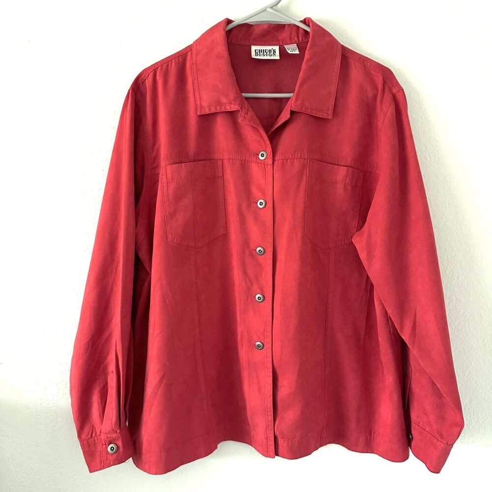 Chico's Women's ‎ Size-3 Rust/Orange Faux Suede Long-Sleeve Button-Down Shirt